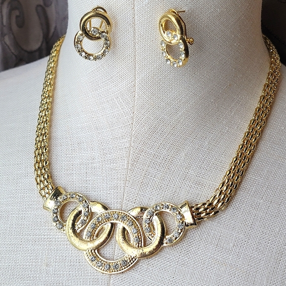 Gold Statement 3 Piece Set Luxurious Necklace Earring ring Matching Jewelry - Picture 2 of 13